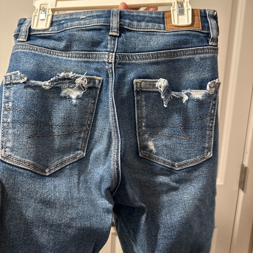 American Eagle Outfitters Blue Denim Jeans with Leather Patch